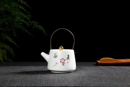 230ml Chinese Style Solid Color Printed Ceramic Matte Handle Teapot with Lid, Festive Party, Business Characteristic Gift