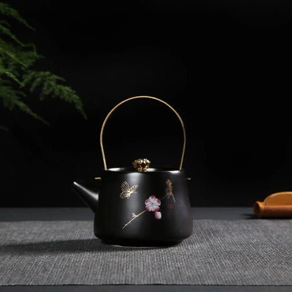 230ml Chinese Style Solid Color Printed Ceramic Matte Handle Teapot with Lid, Festive Party, Business Characteristic Gift