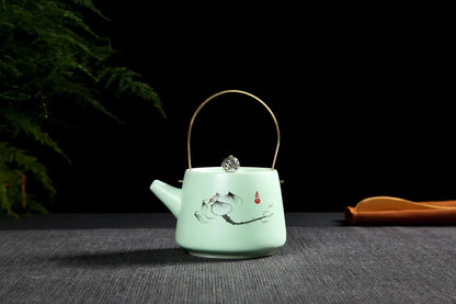 230ml Chinese Style Solid Color Printed Ceramic Matte Handle Teapot with Lid, Festive Party, Business Characteristic Gift