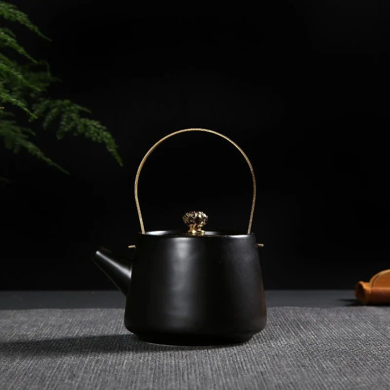 230ml Chinese Style Solid Color Printed Ceramic Matte Handle Teapot with Lid, Festive Party, Business Characteristic Gift