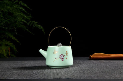 230ml Chinese Style Solid Color Printed Ceramic Matte Handle Teapot with Lid, Festive Party, Business Characteristic Gift