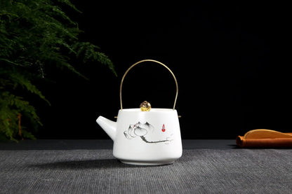 230ml Chinese Style Solid Color Printed Ceramic Matte Handle Teapot with Lid, Festive Party, Business Characteristic Gift