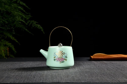 230ml Chinese Style Solid Color Printed Ceramic Matte Handle Teapot with Lid, Festive Party, Business Characteristic Gift