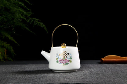 230ml Chinese Style Solid Color Printed Ceramic Matte Handle Teapot with Lid, Festive Party, Business Characteristic Gift