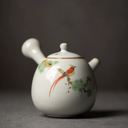 230ml Chinese Traditional Ru Kiln Ceramic Teapots Handmade Flower and Bird Pattern Side Handle Tea Pot Portable Kettle Tea Set