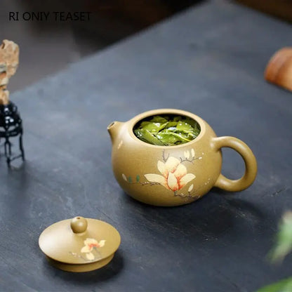 230ml Chinese Yixing High-end Purple Clay Teapots Famous Mud-painted Flower Pattern Handmade Xishi Tea Pot  Kettle Zisha Tea Set
