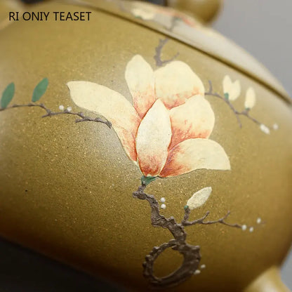 230ml Chinese Yixing High-end Purple Clay Teapots Famous Mud-painted Flower Pattern Handmade Xishi Tea Pot  Kettle Zisha Tea Set