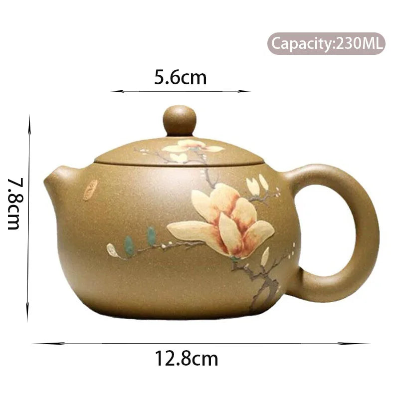 230ml Chinese Yixing High-end Purple Clay Teapots Famous Mud-painted Flower Pattern Handmade Xishi Tea Pot  Kettle Zisha Tea Set
