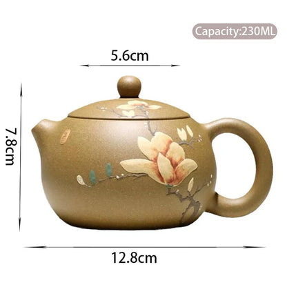230ml Chinese Yixing High-end Purple Clay Teapots Famous Mud-painted Flower Pattern Handmade Xishi Tea Pot  Kettle Zisha Tea Set
