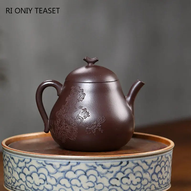 230ml Chinese Yixing Purple Clay Teapot Famous Artists Creative Handmade Tea Pot Raw Ore Purple Mud Kettle Zisha Tea Set Teaware
