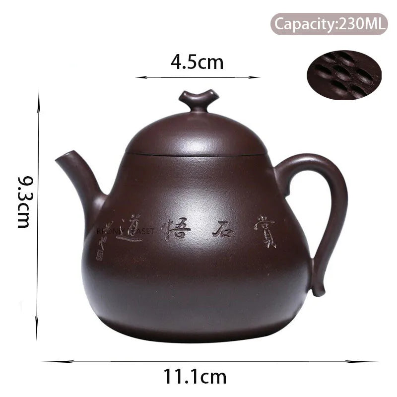 230ml Chinese Yixing Purple Clay Teapot Famous Artists Creative Handmade Tea Pot Raw Ore Purple Mud Kettle Zisha Tea Set Teaware