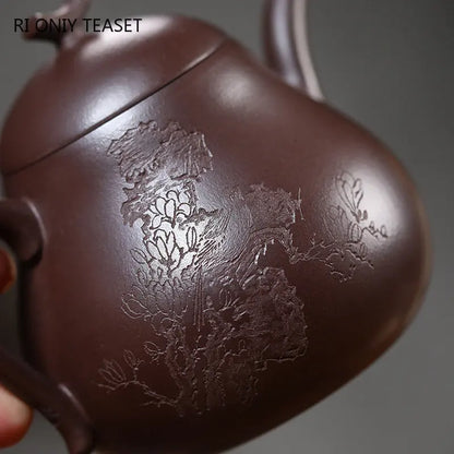 230ml Chinese Yixing Purple Clay Teapot Famous Artists Creative Handmade Tea Pot Raw Ore Purple Mud Kettle Zisha Tea Set Teaware