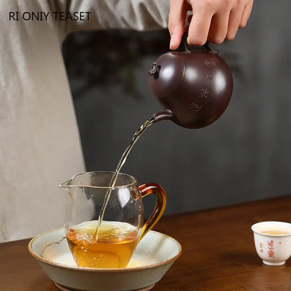 230ml Chinese Yixing Purple Clay Teapot Famous Artists Creative Handmade Tea Pot Raw Ore Purple Mud Kettle Zisha Tea Set Teaware
