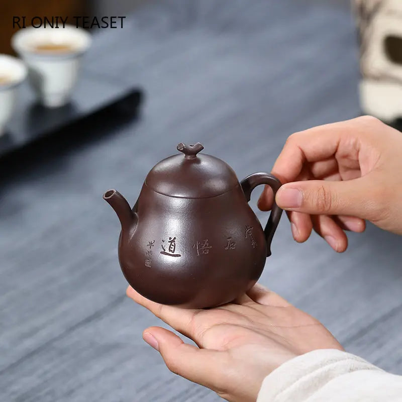 230ml Chinese Yixing Purple Clay Teapot Famous Artists Creative Handmade Tea Pot Raw Ore Purple Mud Kettle Zisha Tea Set Teaware