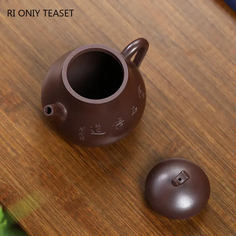 230ml Chinese Yixing Purple Clay Teapot Famous Artists Creative Handmade Tea Pot Raw Ore Purple Mud Kettle Zisha Tea Set Teaware
