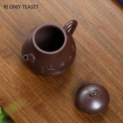 230ml Chinese Yixing Purple Clay Teapot Famous Artists Creative Handmade Tea Pot Raw Ore Purple Mud Kettle Zisha Tea Set Teaware