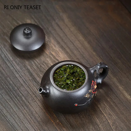 230ml Chinese Yixing Purple Clay Teapot Famous Handmade High-end Xishi Tea Pot Hand Carved Kettle Zisha Tea Set Collection