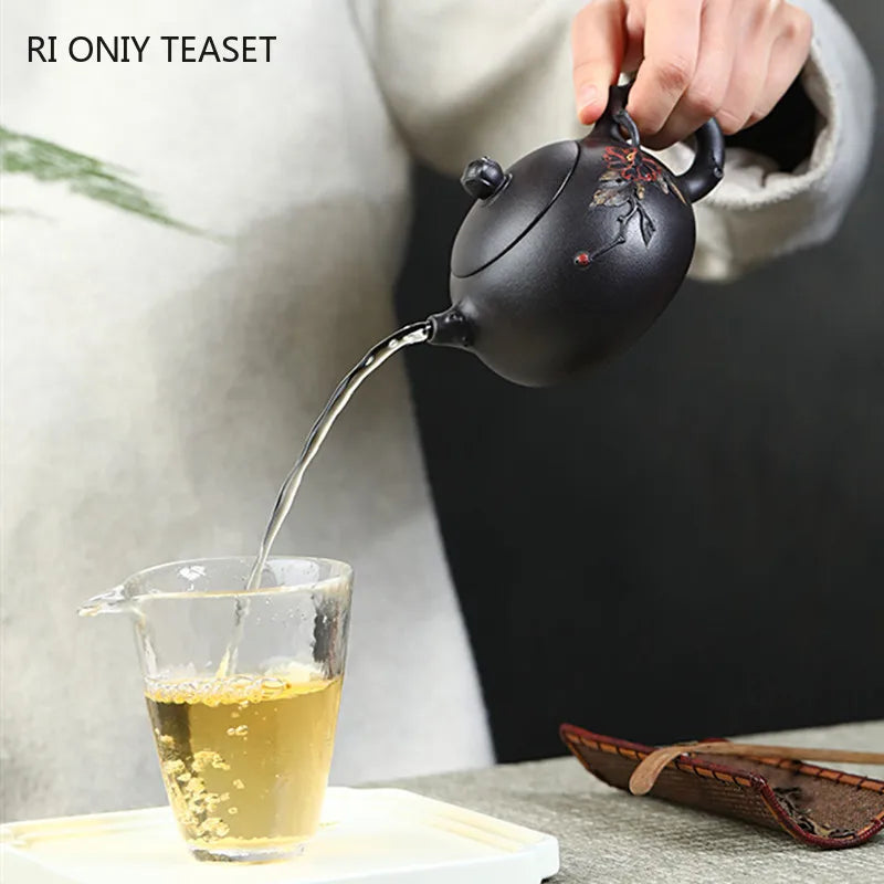 230ml Chinese Yixing Purple Clay Teapot Famous Handmade High-end Xishi Tea Pot Hand Carved Kettle Zisha Tea Set Collection
