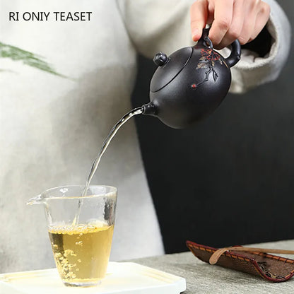 230ml Chinese Yixing Purple Clay Teapot Famous Handmade High-end Xishi Tea Pot Hand Carved Kettle Zisha Tea Set Collection