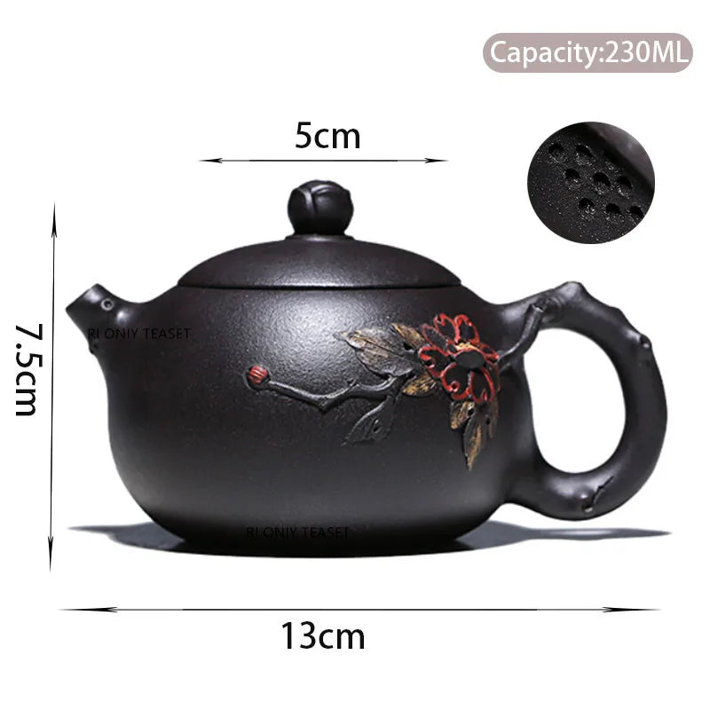 230ml Chinese Yixing Purple Clay Teapot Famous Handmade High-end Xishi Tea Pot Hand Carved Kettle Zisha Tea Set Collection