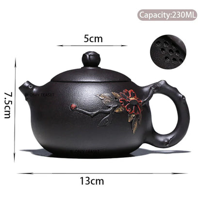 230ml Chinese Yixing Purple Clay Teapot Famous Handmade High-end Xishi Tea Pot Hand Carved Kettle Zisha Tea Set Collection
