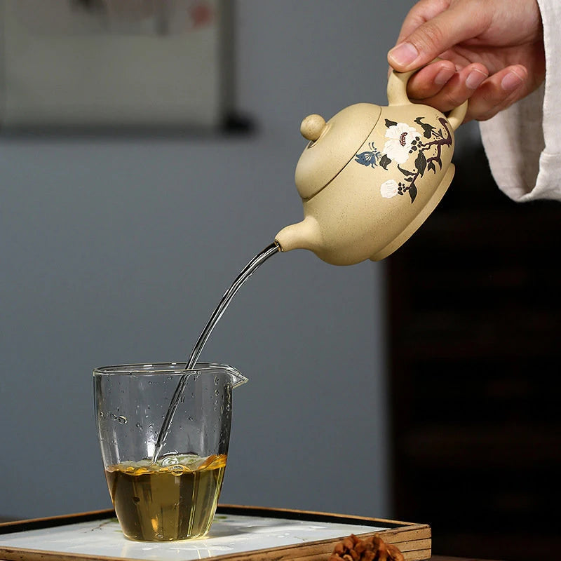 230ml Chinese Yixing Purple Clay Teapots Famous Artists Handmade Flowers Tea Pot Beauty Kettle Authentic Zisha Tea Set Teaware