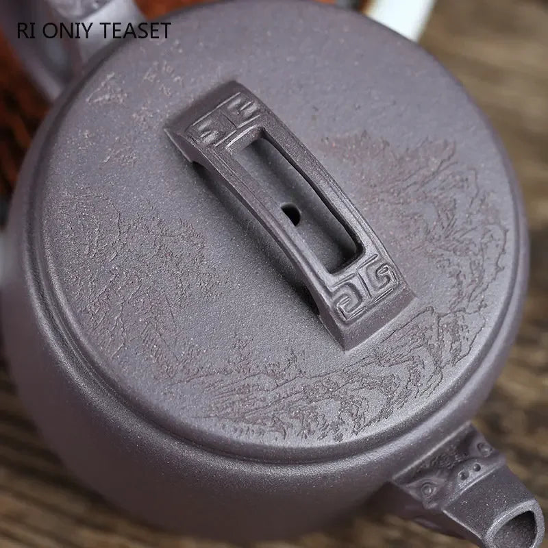 230ml Chinese Yixing Purple Clay Teapots Famous Artists Handmade Large Caliber Tea Pot Kettle High-end Zisha Tea Set Collection
