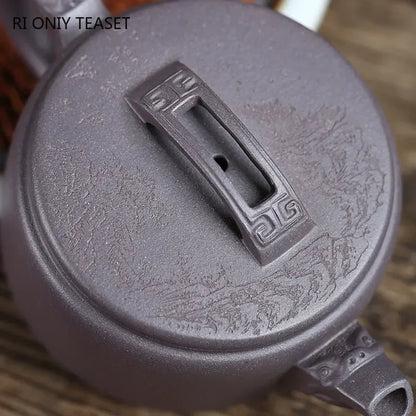 230ml Chinese Yixing Purple Clay Teapots Famous Artists Handmade Large Caliber Tea Pot Kettle High-end Zisha Tea Set Collection
