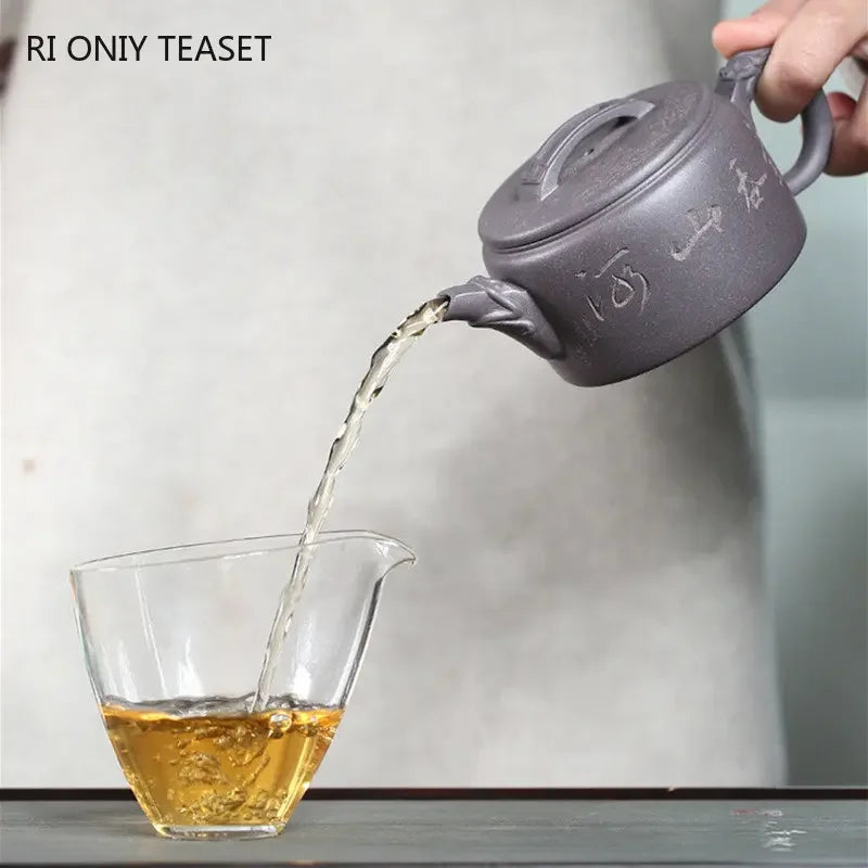 230ml Chinese Yixing Purple Clay Teapots Famous Artists Handmade Large Caliber Tea Pot Kettle High-end Zisha Tea Set Collection