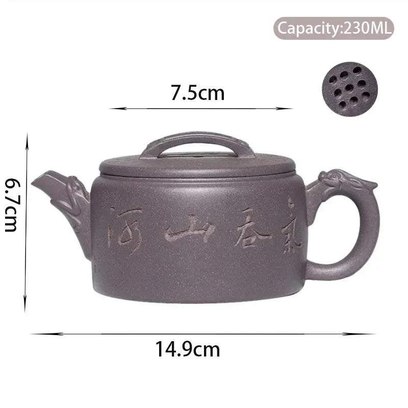 230ml Chinese Yixing Purple Clay Teapots Famous Artists Handmade Large Caliber Tea Pot Kettle High-end Zisha Tea Set Collection