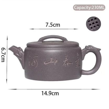230ml Chinese Yixing Purple Clay Teapots Famous Artists Handmade Large Caliber Tea Pot Kettle High-end Zisha Tea Set Collection