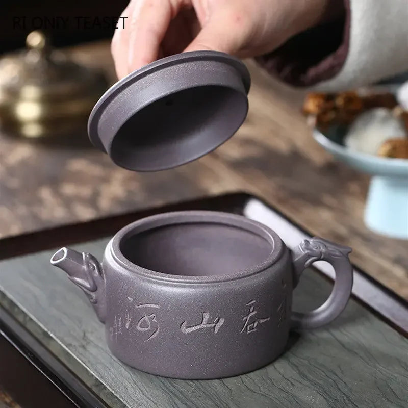 230ml Chinese Yixing Purple Clay Teapots Famous Artists Handmade Large Caliber Tea Pot Kettle High-end Zisha Tea Set Collection
