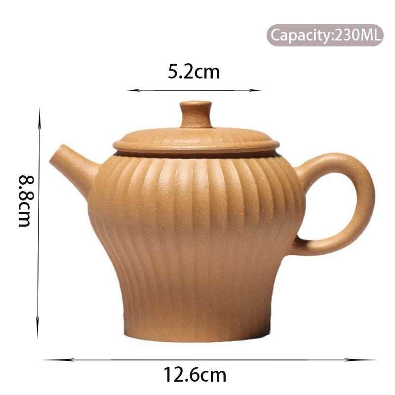 230ml Chinese Yixing Purple Clay Teapots Famous Handmade Stripe Shape Tea Pot Raw Ore Gold Section Mud Kettle Zisha Tea Set