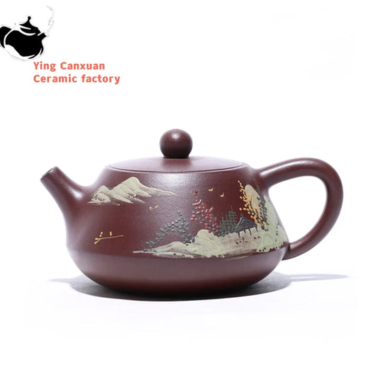 230ml Chinese Yixing Purple Clay Teapots Handmade Zhu Mud Stone Scoop Tea Pot Zisha Filter Beauty Kettle Household Tea Set