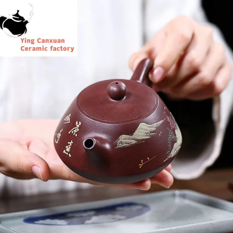 230ml Chinese Yixing Purple Clay Teapots Handmade Zhu Mud Stone Scoop Tea Pot Zisha Filter Beauty Kettle Household Tea Set