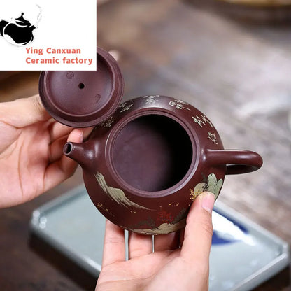 230ml Chinese Yixing Purple Clay Teapots Handmade Zhu Mud Stone Scoop Tea Pot Zisha Filter Beauty Kettle Household Tea Set