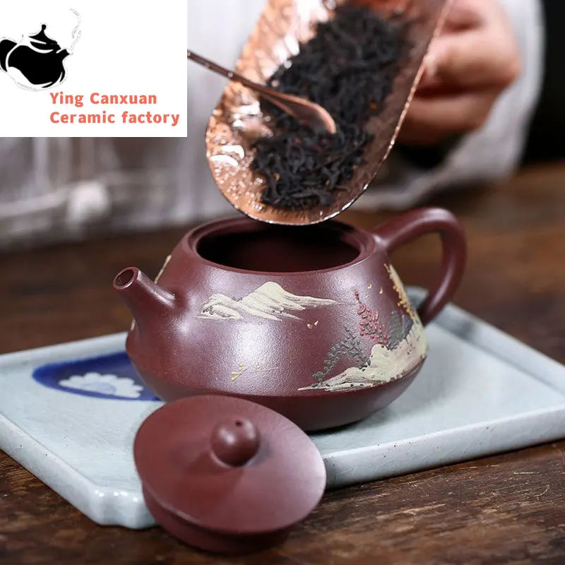 230ml Chinese Yixing Purple Clay Teapots Handmade Zhu Mud Stone Scoop Tea Pot Zisha Filter Beauty Kettle Household Tea Set