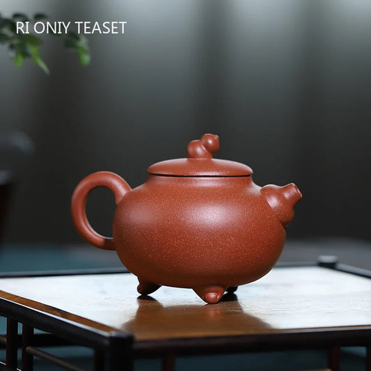 230ml Chinese Yixing Purple Clay Teapots Kettle Famous Artists Handmade Gourd Triangular Shape Tea Pot Raw Ore Zisha Tea Set