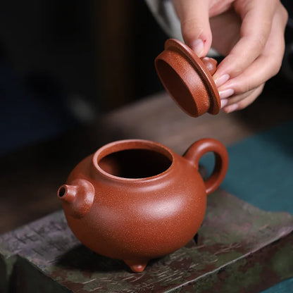 230ml Chinese Yixing Purple Clay Teapots Kettle Famous Artists Handmade Gourd Triangular Shape Tea Pot Raw Ore Zisha Tea Set