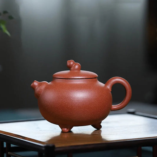 230ml Chinese Yixing Purple Clay Teapots Kettle Famous Artists Handmade Gourd Triangular Shape Tea Pot Raw Ore Zisha Tea Set