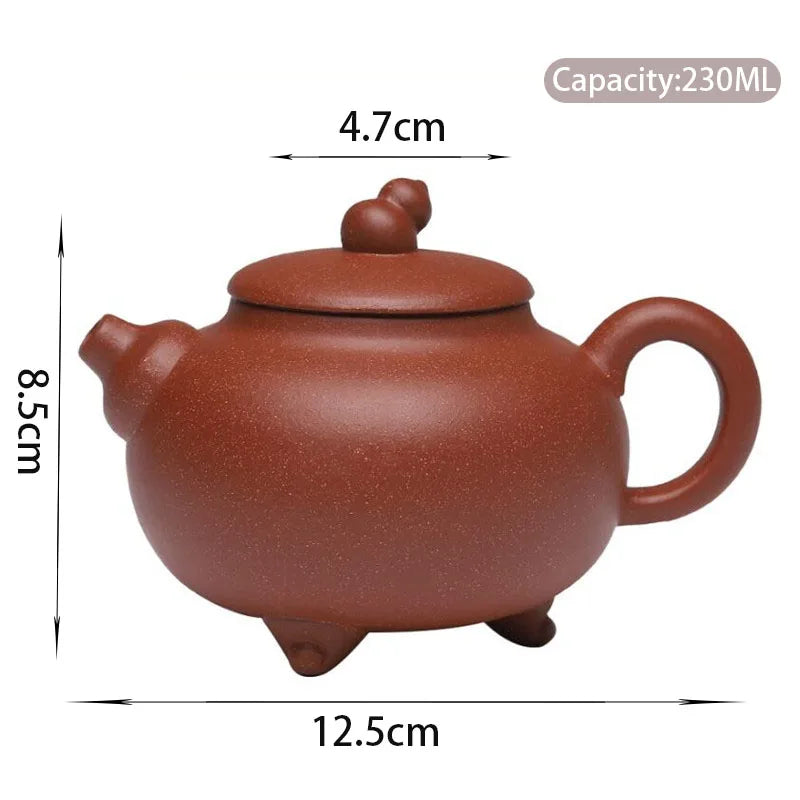 230ml Chinese Yixing Purple Clay Teapots Kettle Famous Artists Handmade Gourd Triangular Shape Tea Pot Raw Ore Zisha Tea Set