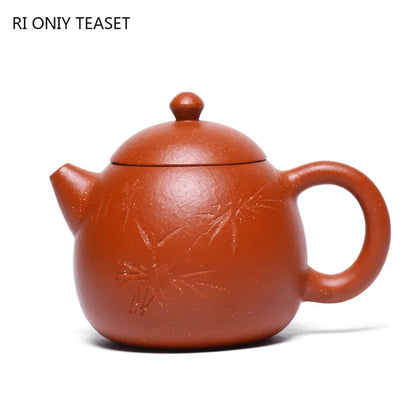 230ml Chinese Yixing Purple Clay Teapots Master Handmade Dragon Egg Tea Pot Hand Carved Bamboo Leaf Kettle Zisha Tea Set