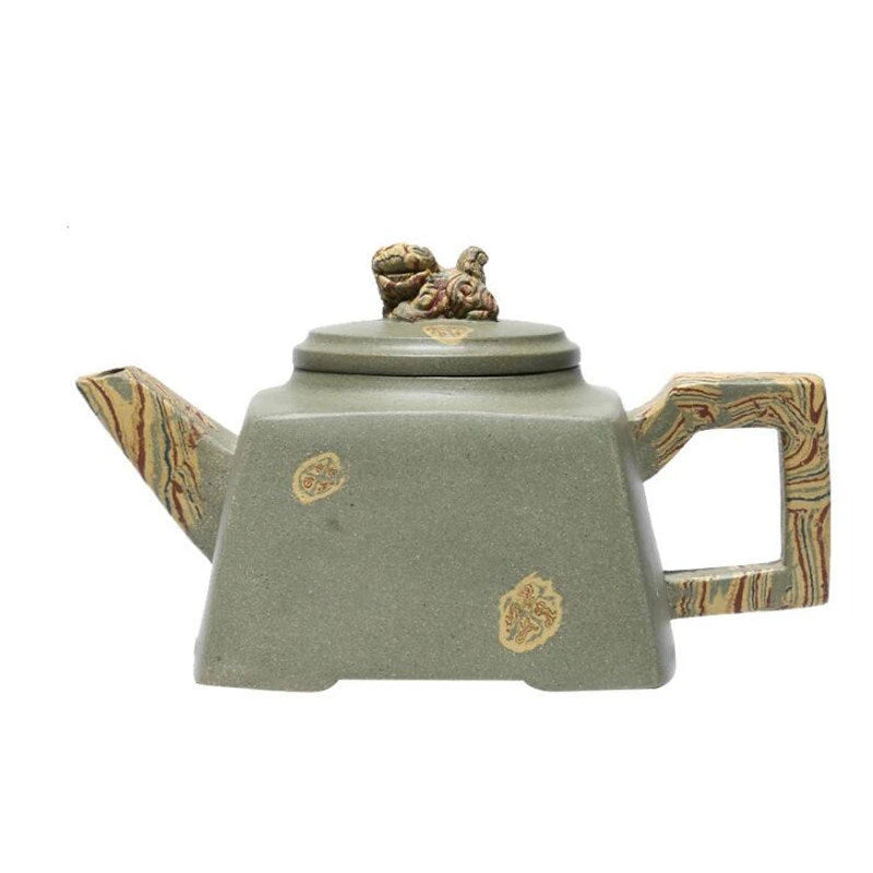 230ml Chinese Yixing Raw Ore Purple Clay Teapot Famous Artists Handmade Square Shape Tea Pot Beauty Kettle Zisha Tea Set Teaware
