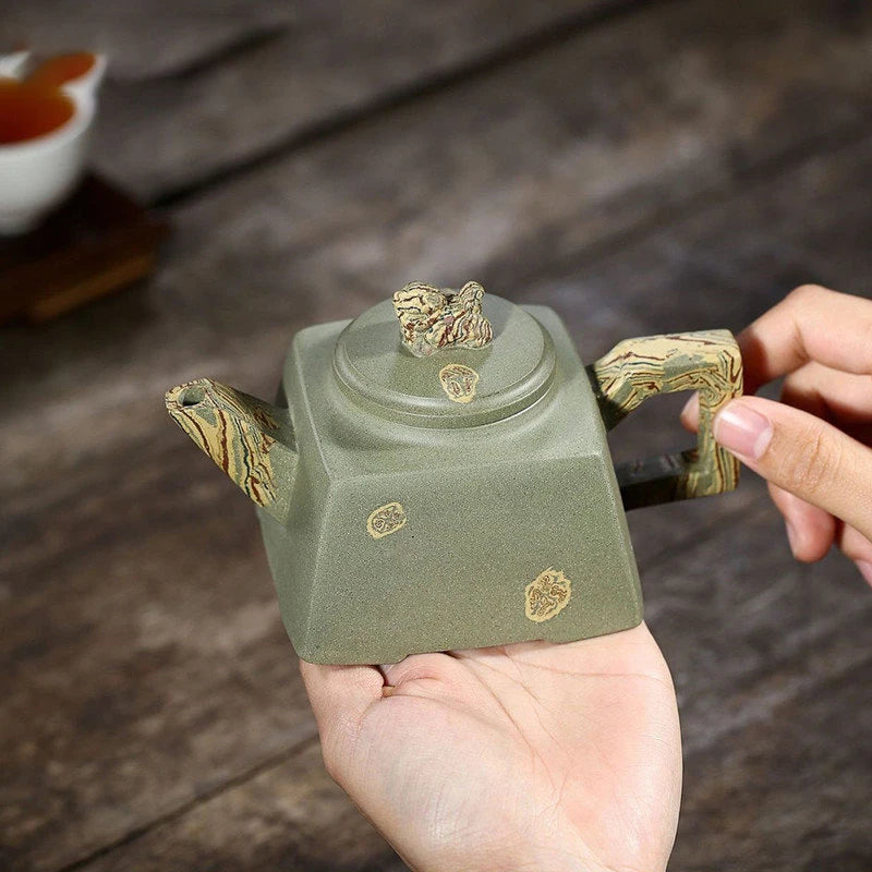 230ml Chinese Yixing Raw Ore Purple Clay Teapot Famous Artists Handmade Square Shape Tea Pot Beauty Kettle Zisha Tea Set Teaware