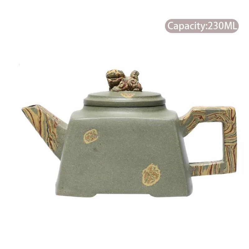 230ml Chinese Yixing Raw Ore Purple Clay Teapot Famous Artists Handmade Square Shape Tea Pot Beauty Kettle Zisha Tea Set Teaware