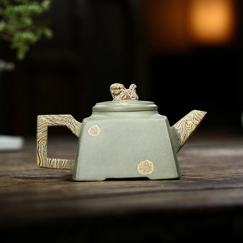 230ml Chinese Yixing Raw Ore Purple Clay Teapot Famous Artists Handmade Square Shape Tea Pot Beauty Kettle Zisha Tea Set Teaware