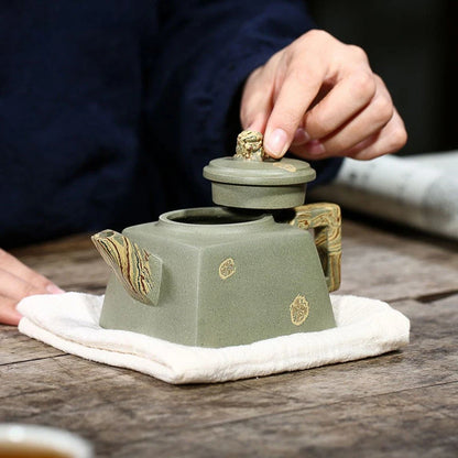 230ml Chinese Yixing Raw Ore Purple Clay Teapot Famous Artists Handmade Square Shape Tea Pot Beauty Kettle Zisha Tea Set Teaware