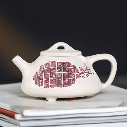 230ml Classic Yixing Purple Clay Tea Pot White Mud Stone Scoop Filter Teapot Hand Carving Beauty Kettle Custom Tea Set Supplies