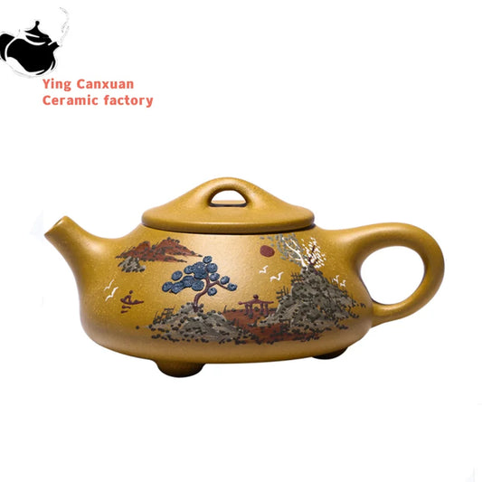 230ml Hand Painted Yixing Purple Clay Teapots Raw Ore Gold Section Mud Tea Pot Household Stone Scoop Filter Kettle Zisha Teaware