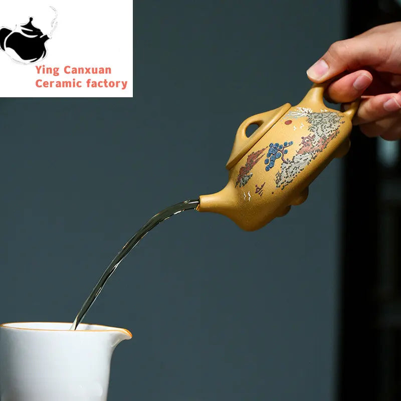 230ml Hand Painted Yixing Purple Clay Teapots Raw Ore Gold Section Mud Tea Pot Household Stone Scoop Filter Kettle Zisha Teaware